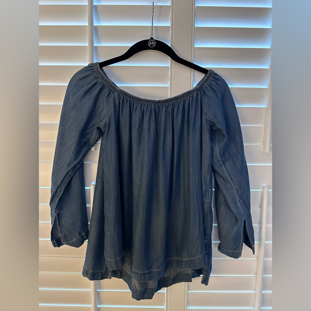 Soft chambray denim off the shoulder top 3/4 sleeves